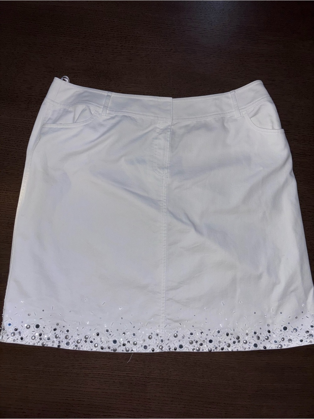 Lafayette 148 New York White Mini Skirt with Hem Embellishments